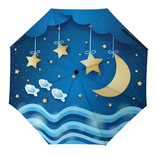 Parapluie pliant automatique compact à motif panda étoile et arc-en-ciel