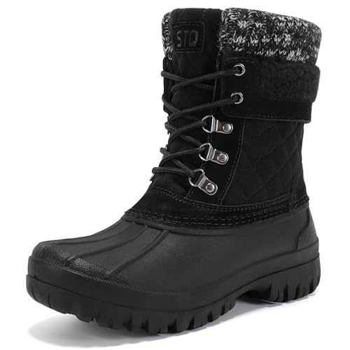 STQ Women's Waterproof Snow Boots Size 8 Black