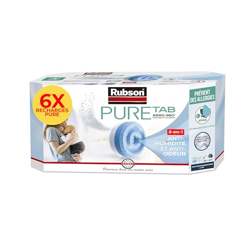 Rubson | Recharges Absorbeur d'Humidité Aero 360° Pure Tab (6 x 450 g) – Recharges anti-humidité & anti-odeur pour déshumidificateur – Purificateur...