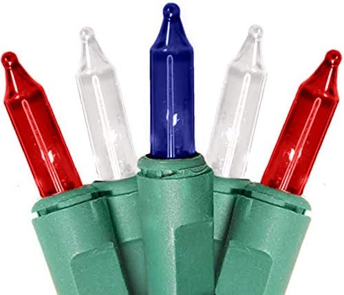 Holiday Pride Patriotic String Lights - Red White Blue Mini Lights with Green Wire - Indoor/Outdoor Use - UL Listed - Set of 100