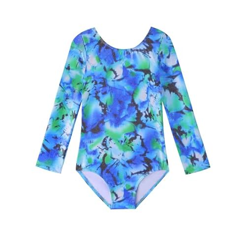 HOZIY Gymnastics Leotards for Girls Unicorn Pink Purple Sparkly Dancewear Activewear Quick Dry 4-5T Long Sleeve-blue Green Flower