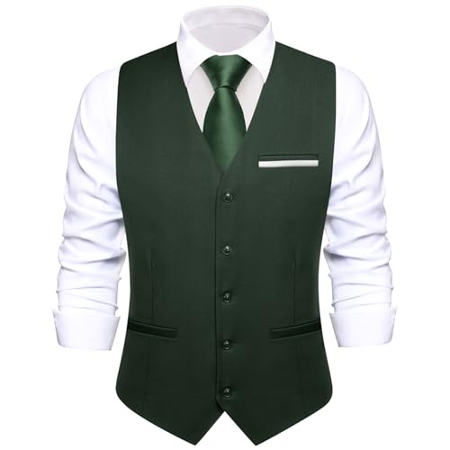 Image of Hi-Tie Men's Formal Suit Vest Solid Fit Vest for Men 3 Pockets V Neck Waistcoat Business Wedding Casual