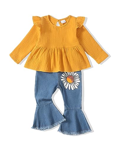 Image of Renotemy Toddler Baby Girls Clothes Infant Girl Outfits Ruffle Sleeve Tops Pants Clothing Sets for Girls