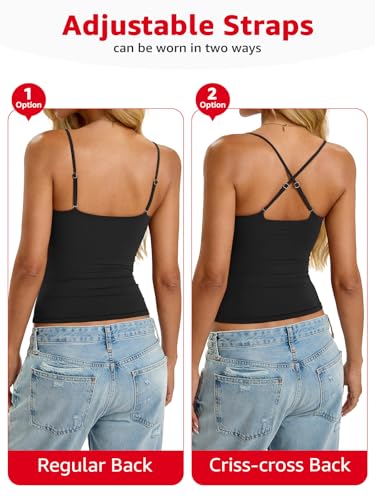 Womens Padded Cami Tank Tops Double Lined Spaghetti Strap Built in Bra Shirts Slim Fitted Basic Summer Cloth 20253