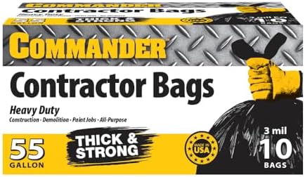 Commander 55 Gallon 3 MIL (eq) Heavy Duty Contractor Bags with Fl...