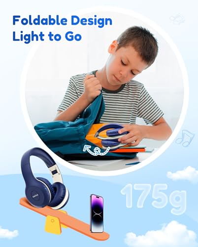 EarFun Bluetooth Kopfhörer Kinder, 85/94dB Lautstärkeregelung, HiFi Sound, HD-Mikrofon, 40 Std Akku, Faltbare, Einstellbar, Kopfhörer Kabellos Bluetooth Kinder für Schule/Reise, Blau