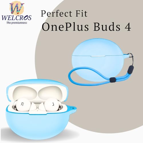 Image of WELCROS Soft Silicone Protective Case Cover for OnePlus Buds 4 (Lanyard SkyBlue)