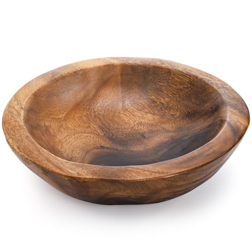 ZENFUN Wooden Decorative Bowl, Wood Round Serving Bowl, Walnut Tray Dish Kitchen Dining for Fruits, 9.4' Diameter x 2.5' Height, Seamless