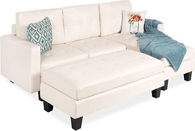 Aiden Faux Leather 3 Seater L-Shape Sectional Sofa with Ottoman (Right Side,White)-image-32