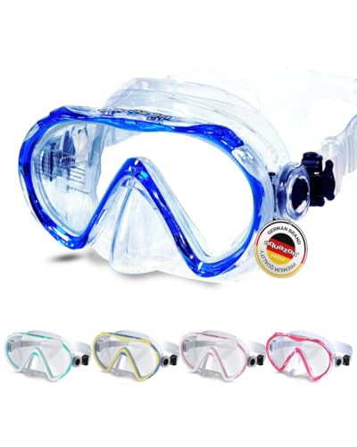 AQUAZON Beach Taucherbrille-besonders bequemes Silikon - inkl. Netztasche - Schwimmbrille mit extra temperiertem Glas für glasklarer Sicht-Kinder 7-12 Jahre, Erwachsene