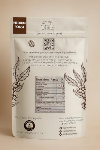 Image of Vaishnavi Estate's Medium Roast Robusta Coffee | Single Origin | Shade Grown | Freshly Roasted & Ground | French Press - (250g, Pack of 2)
