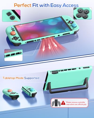 Image of FYOUNG Switch 2 Protective Case Set, Dockable Cute Cover Hard Shell for Nintendo Switch 2 Console Accessories,Travel-Friendly,Kickstand Cutouts(Color‑Matched to Light Green Switch 2 Controller)