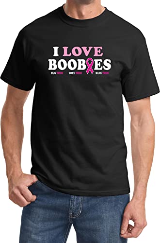 Breast Cancer Awareness I Love Boobies T-Shirt, Medium Black