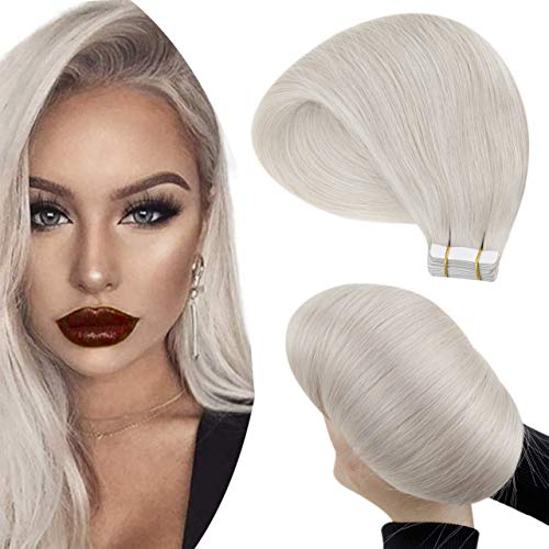 【RE】Hetto 22 Inch Tape in Human Hair Extensions White Blonde Hair Extensions Tape in Remy Human Hair 20Pcs 50G Double Sided Tape in Hair Extensions for Women
