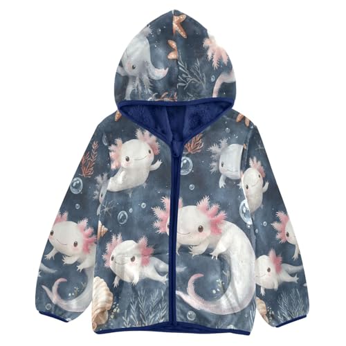 Axolotl Underwater Scene Toddler Fleece Jacket Girl Boys Hooded Fleece Jacket Coat Warm Outwear Zip-up 3-10T