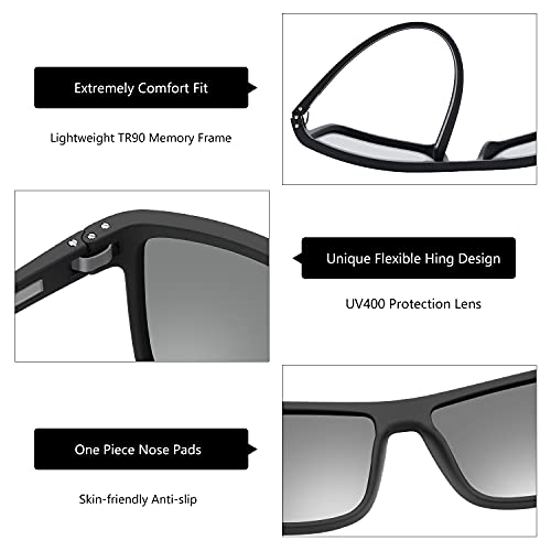 ZENOTTIC Polarized Sunglasses for Men Lightweight TR90 Frame UV400 Protection Square Sun Glasses