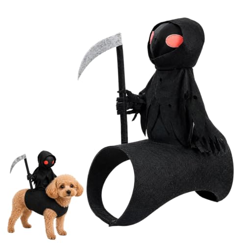 Dog Halloween Costume Grim Reaper Rider 3D Outfit, Funny Pet Cosplay Clothes with Adjustable Magic Tape for Dogs & Cats, Halloween Parties Festivals Photo Props，S