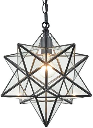 16'' Large Moravian Star Pendant Light Clear Glass Hanging Star Lights on Chain