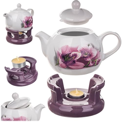 KADAX Teekanne 1L mit Stövchen Set, Kaffeekanne aus Keramik mit...