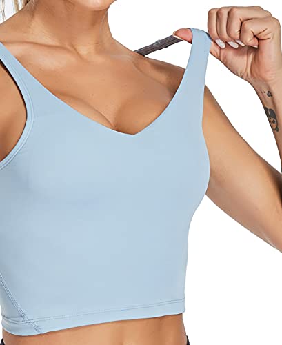 Image of Oalka Sports Bra Womens Longline Padded Crop Yoga Tank Tops