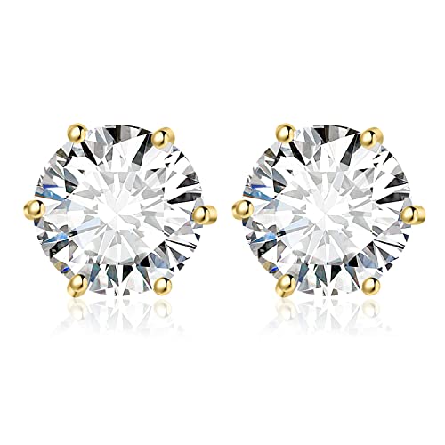 JewelryPalace Pendientes Mujer Plata 6ct Circonita Redonda, Solitario Pendientes de Tuerca Oro 14k Piedras, Pendientes Pequeños Mujer Diamante Simulado, Niña Clásicos Conjunto Joyas Novia