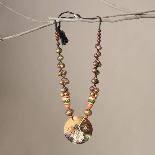 Image of AAKRITI ART CREATIONS Handcrafted Tribal & Brass Necklace Collection | Floral, Leaf & Elephant-Inspired Artisan Jewelry | Dhokra, Glass & Ethnic Statement Necklaces for Women