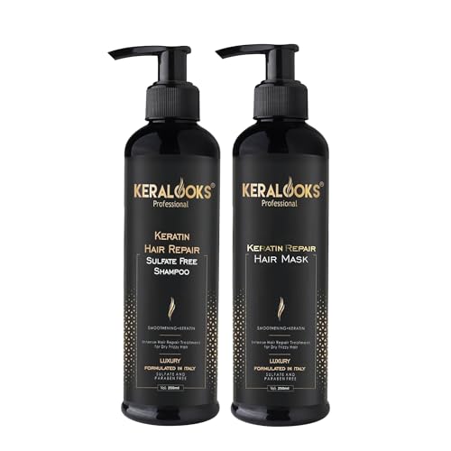 Image of Keratin Repair Hair Mask & Shampoo Combo (250ml Each) for Deep Conditioning, Frizz Control, Dry & Damaged Hair for Women & Men | Sulphate Free