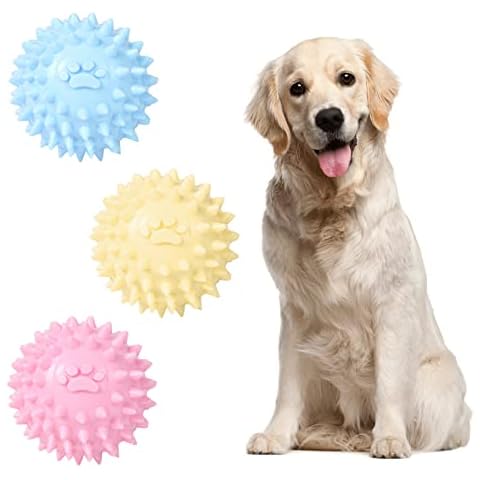 Yoetaun Dogs Toy Spiky TPR Ball No Squeak Chew Toy Long Lasting for Aggressive Heavy Chewers Dogs Puppy Teething Training Spiky Rubber Ball Toy Small (Colorful 3pcs) Cover
