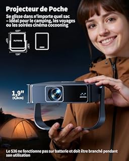 Mini Vidéoprojecteur 4K【APPS Officielles/Live TV/Rotation 330°】 Auto Focus/Keystone Projecteur Vidéo Portable 1080P, HDR10, Courte Focale Mini Rétroprojecteur 4K WiFi6 Bluetooth Home Cinéma/Extérieur