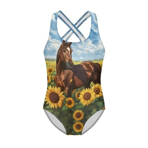 Image of Girls One Piece Cat Swimsuits Quick Dry Cartoon Beach Bathing Suit Crossback Swimwear for Kids 5-14 Years