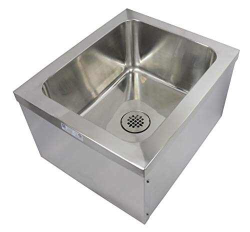 GSW Commercial Stainless Steel Floor Mount Mop Sink With Strainer - Perfect for Restaurant, Bar, Buffet (24\"W x 24\"L x 14\"H)