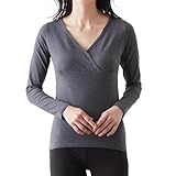 [ベルメゾン] マタニティ インナー 長袖 綿混 クロスオープン 授乳 あったかインナー ホットコット 産後 キャミソール・肌着 杢チャコール M