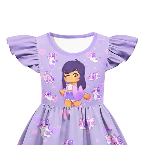 Girls Game Graphic Dress Cartoon Cute Outfit Kids Ruffle Sleeve Dresses Birthday Gift3