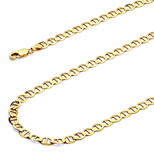 Twjc 14K Real Yellow Gold Solid Men's 4.5Mm Flat Mariner Chain Bracelet With Lobster Claw Clasp - 7.5" #TOP6