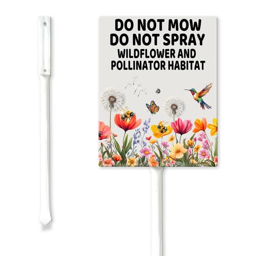 Geroclonup Wildflower and Pollinator Habitat Yard Sign 20x30cm Sturdy Aluminum Signs Rust Free Garden Decorations Rustproof Standing Lawn Sign for Outdoor Do Not Mow Do Not Spray Signs for Yard