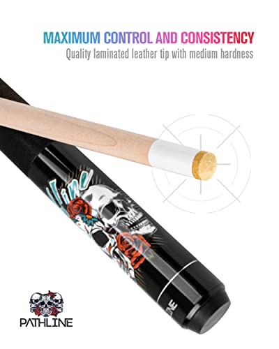 Pathline Pl518 Pool Cue Stick - 58" Canadian Maple 13Mm Tip Billiard Pool Stick(Black/Skull - 21Oz) #TOP3