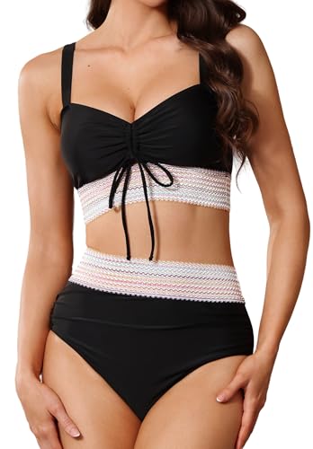 Pleneal Womens High Waisted Bikini Sets Two Piece Drawstring Swimsuits...