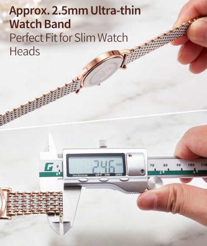 Image of BINLUN Mesh Stainless Steel Watch Band, Ultra Thin Polished Replacement Bracelets with Butterfly Buckle for Men Women, 12 /14 /16 /18 /20 /22mm