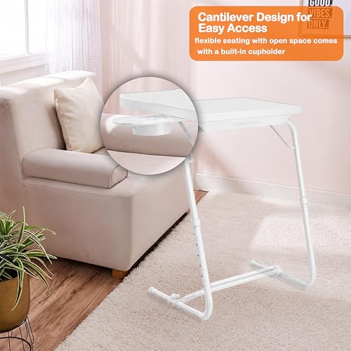 Image of amazon basics Executive | Lounge Mate Executive | Height Adjustable Laptop Table | Adjustable Table Angle | Cupholder | Footrest | Carbon Steel | Dove White | 75 cm - H, 55 cm - L, 40 cm - W