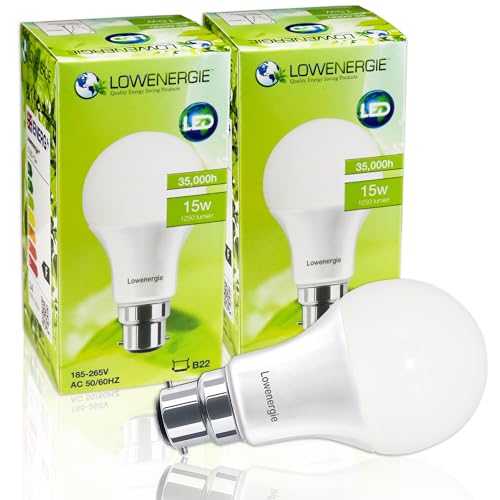 LOWENERGIE LED Light Bulb 15w B22 A65 GLS Energy Saving Lamp (Warm White 3000K (Warm White 3000K, 2)