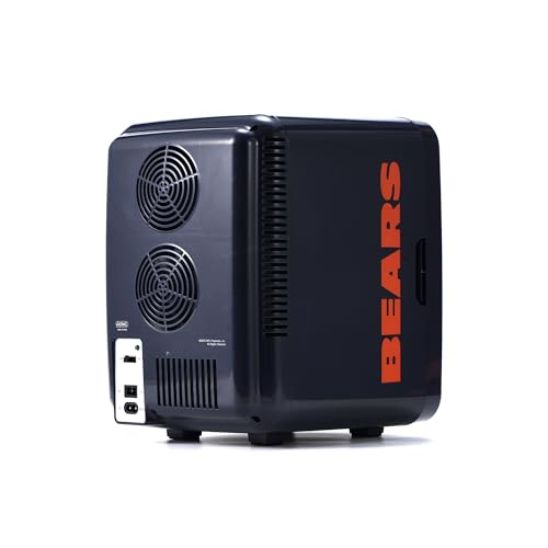 Image of Ukonic NFL Chicago Bears 15-Can Mini Fridge 10L - AC /DC Powered, Official Team Colors & Logo, Portable Cooler for Tailgates, Home, Office, or Car