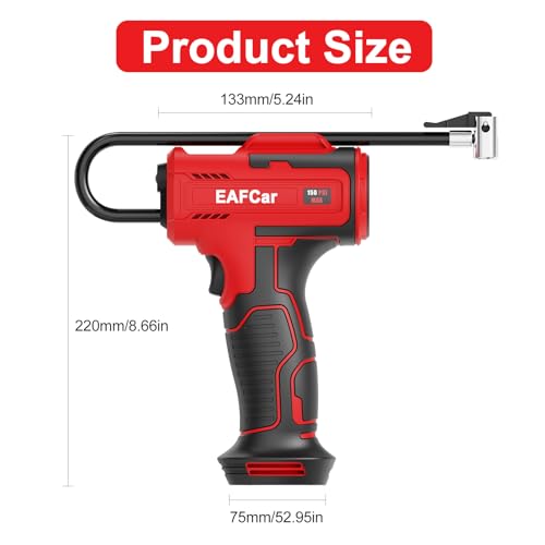 EAFCar Cordless Tyre Inflator Air Compressor,150PSI Electric Digital Display Portable Automatic Tyre Pump with LED Light & 3 Nozzle for Car, Motorcycle, Bike, Ball - Image 7