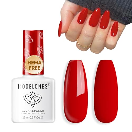 Image of modelones Ruby Red Gel Nail Polish 15ML, Hema Free Summer Soak-Off UV Gel Polish - 28+Days Long-Lasting Nail Art DIY Manicure Kit Home Salon Women Gifts
