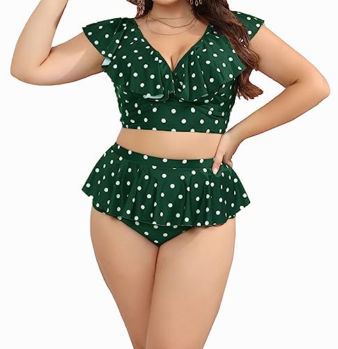 Maillot de bain deux pièces à pois et col V pour femme en noir et blanc