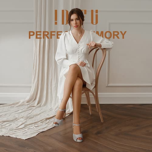 Idifu Women's In4 Mary Platform Chunky High Heels Sandals Peep Toe Dress Wedding Bridal Shoes For Women Bride Bridesmaid (Silver Glitter Classic, 8 M Us) #TOP2