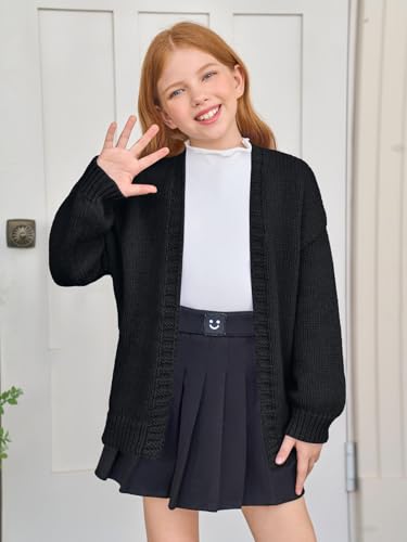 Haloumoning Girls Long Sleeve Cardigan Kids Casual Open Front Chunky Sweater Fall Outerwear 5-14Y2