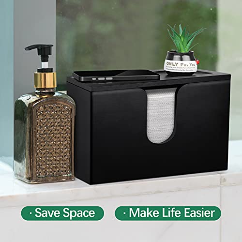 ADXCO Paper Towel Dispenser Wall Mount Bamboo Black Paper Hand Napkin Dispenser with Lid for Bathroom Kitchen Office and Toilet - Thumbnail 5