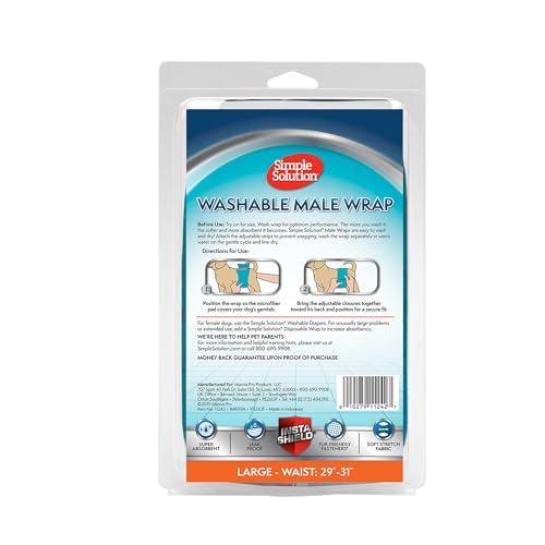 Simple Solution Washable Male Dog Diapers | Absorbent Male Wraps with Leak Proof Fit | Excitable Urination, Incontinence, or Male Marking | 1 Reusable Dog Diaper Per Pack, Whites & Tans, Large (11242)