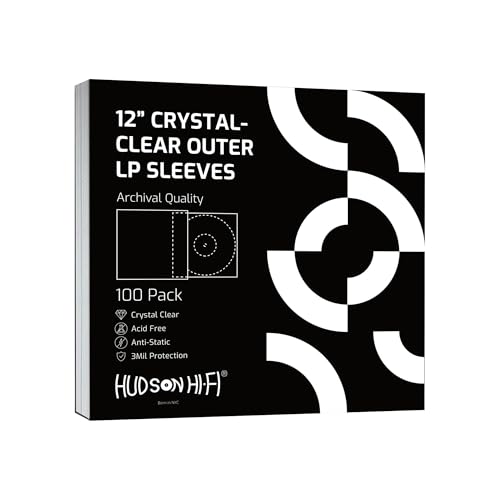 Hudson Hi-Fi Flexible Archival-Grade Vinyl Jacket Outer Sleeves – 100 Pack – Crystal Clear...