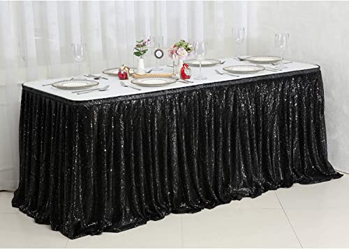 Jupe de table noire à paillettes pour mariage et réception chic - 7